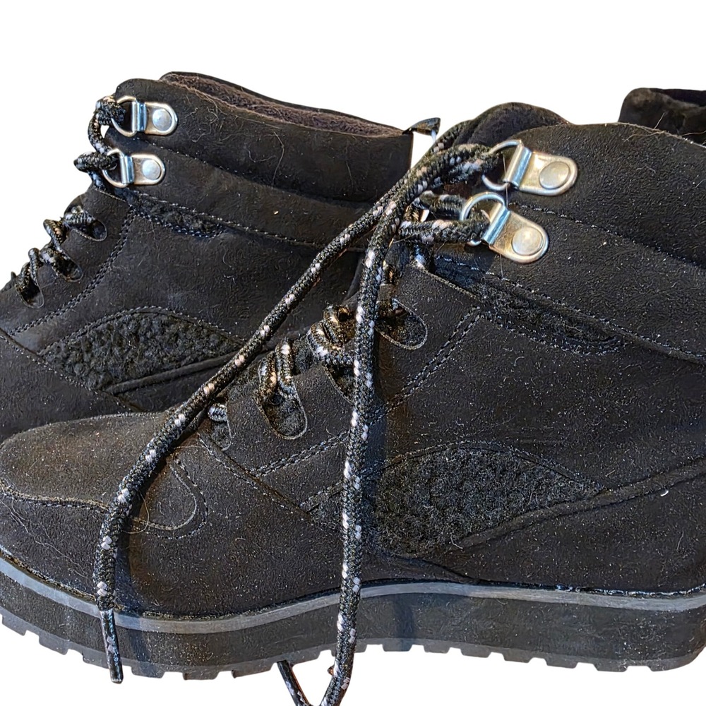 Old Navy Women Black Suede Lace Up Ankle Boots Winter Warm Size‎ 9